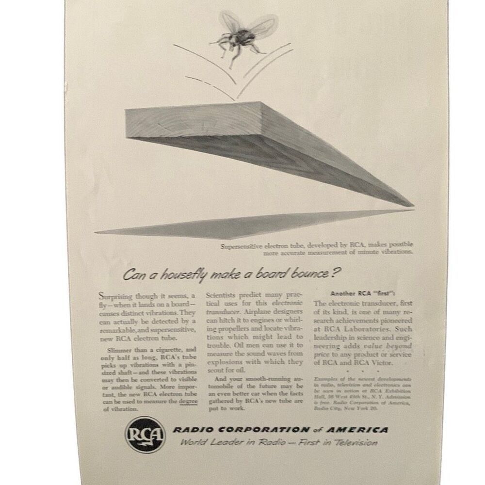 Vintage 1949 Radio Corporation of America RCA Housefly Ad Advertisement